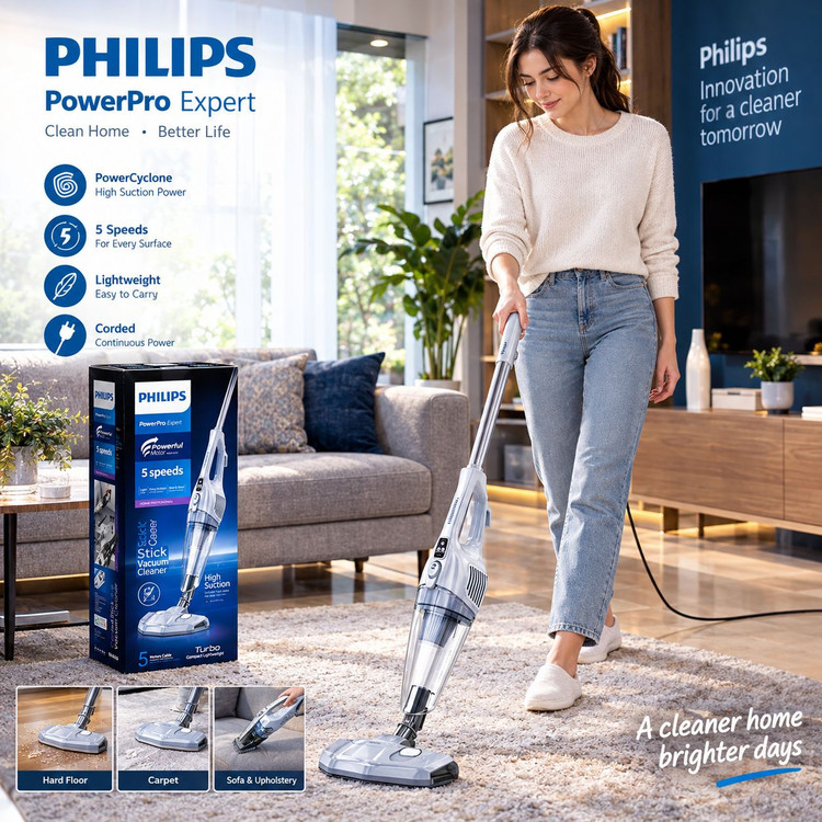 جاروبرقی عصایی فیلیپس PowerPro Expert | موتور قدرتمند | ۵ سرعته | فیلتراسیون دوگانه